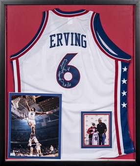 Julius "Dr. J" Erving Signed Philadelphia 76ers Jersey in 32x38 Framed Display (Beckett)
